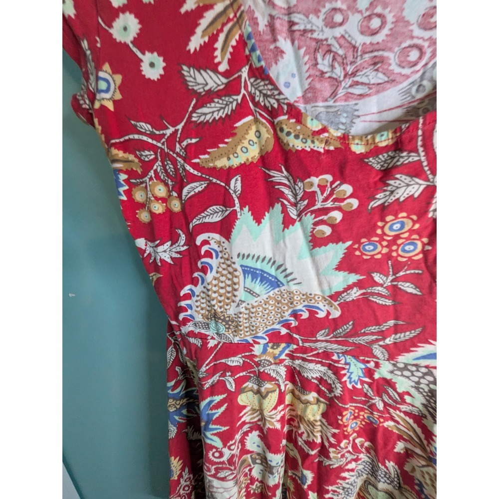 Chaps Denim Womens Red Paisley Floral Fit and Flare Jersey Knit Dress Medium - Picture 3 of 4